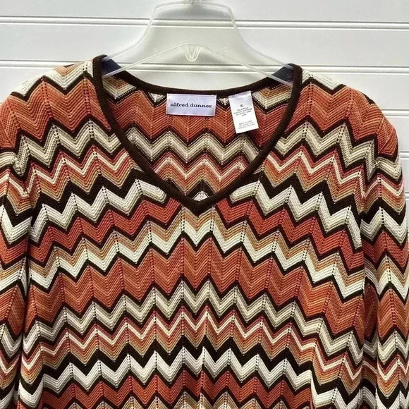 Alfred Dunner Shades of Brown Chevron Strip Wool Blend Woman's Sweater Top Sz XL - Picture 2 of 8